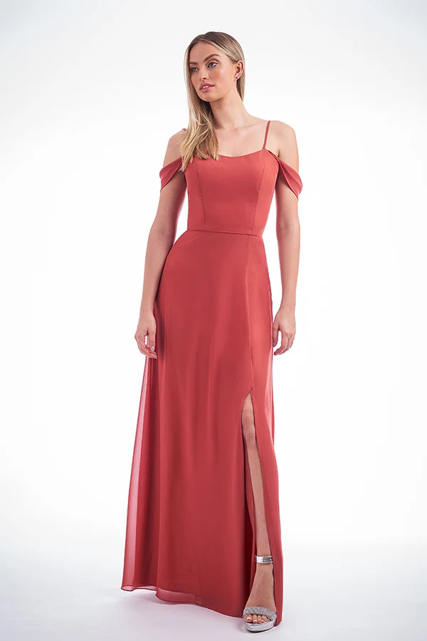 Chic A-Line Off-Shoulder Slit Rust Floor-Length Prom Dress for Women
