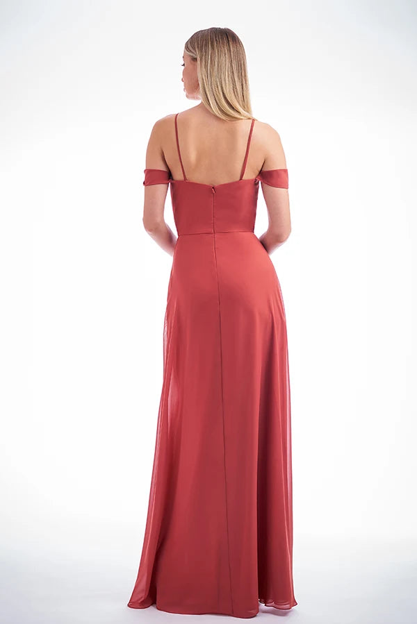 Chic A-Line Off-Shoulder Slit Rust Floor-Length Prom Dress for Women