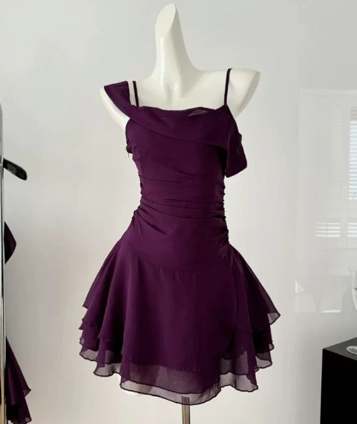 Chic A-Line One-Shoulder Draped Ruched Deep Plum Short Homecoming Dress For Women