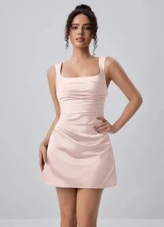 Chic A-Line Square Neck Sleeveless Ruched Blush Pink Mini Homecoming Dress