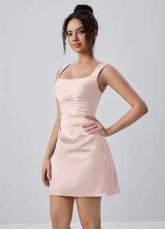 Chic A-Line Square Neck Sleeveless Ruched Blush Pink Mini Homecoming Dress