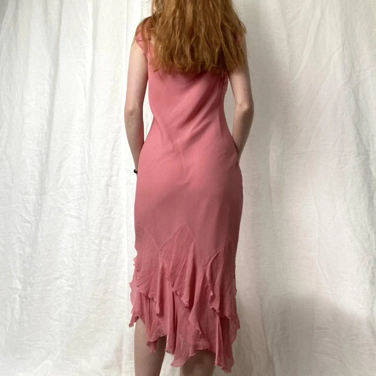 Chic A-Line Square Neck Sleeveless Ruffled Pink Midi Homecoming Dress