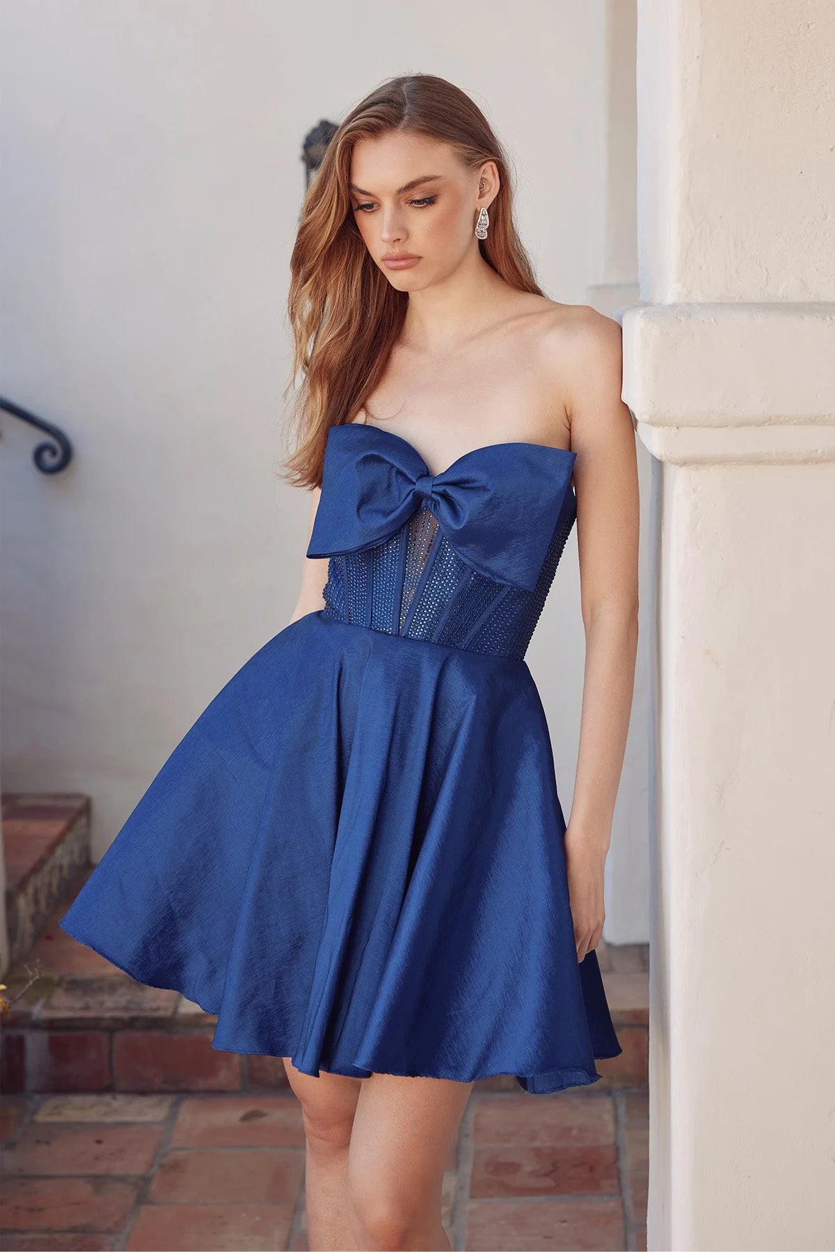Chic A-Line Strapless Bow-Front Embellished Royal Blue Short Homecoming Dress