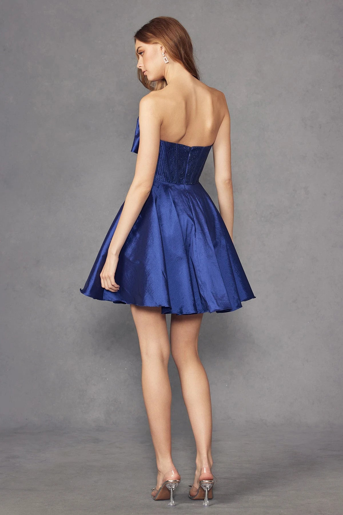 Chic A-Line Strapless Bow-Front Embellished Royal Blue Short Homecoming Dress