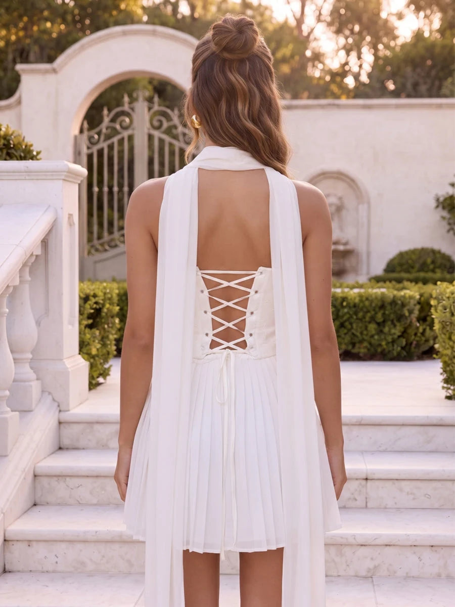 Chic A-Line Strapless Corset-Back White Mini Homecoming Dress