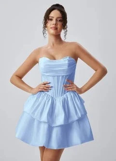 Chic A-Line Strapless Corset Tiered Light Blue Short Homecoming Dress