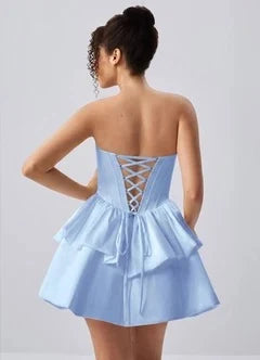 Chic A-Line Strapless Corset Tiered Light Blue Short Homecoming Dress