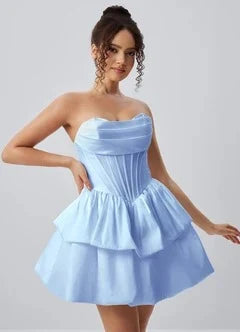 Chic A-Line Strapless Corset Tiered Light Blue Short Homecoming Dress