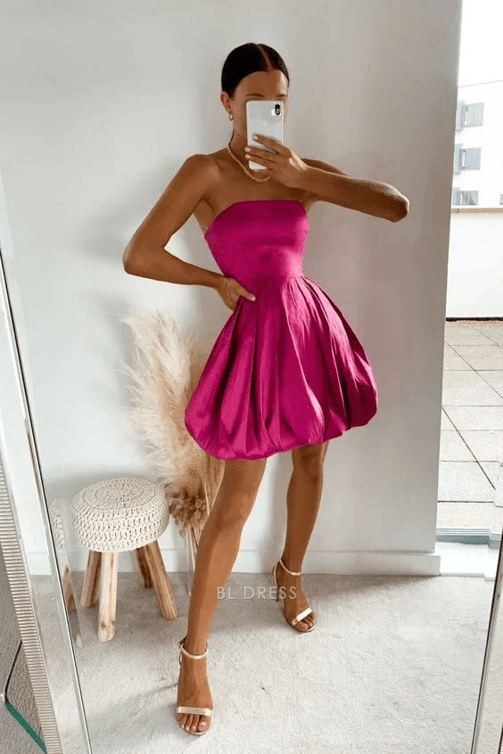 Chic A-Line Strapless Flirty Modern Fuchsia Short Homecoming Dress for Women