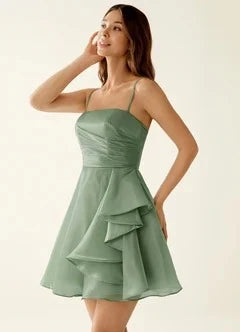 Chic A-Line Strapless Ruched Ruffled Sage Green Short Homecoming Dress