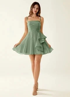 Chic A-Line Strapless Ruched Ruffled Sage Green Short Homecoming Dress