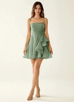 Chic A-Line Strapless Ruched Ruffled Sage Green Short Homecoming Dress