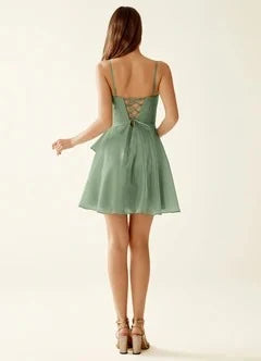 Chic A-Line Strapless Ruched Ruffled Sage Green Short Homecoming Dress