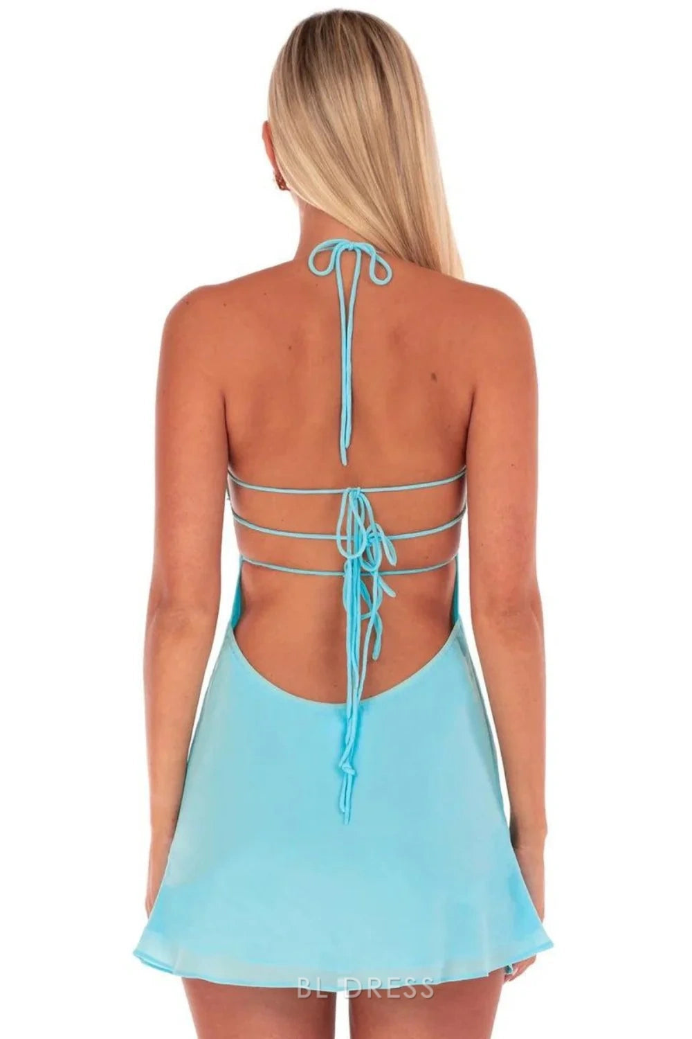 Chic A-Line Strapless Sleeveless Backless Ruched Light Blue Short Homecoming Dress