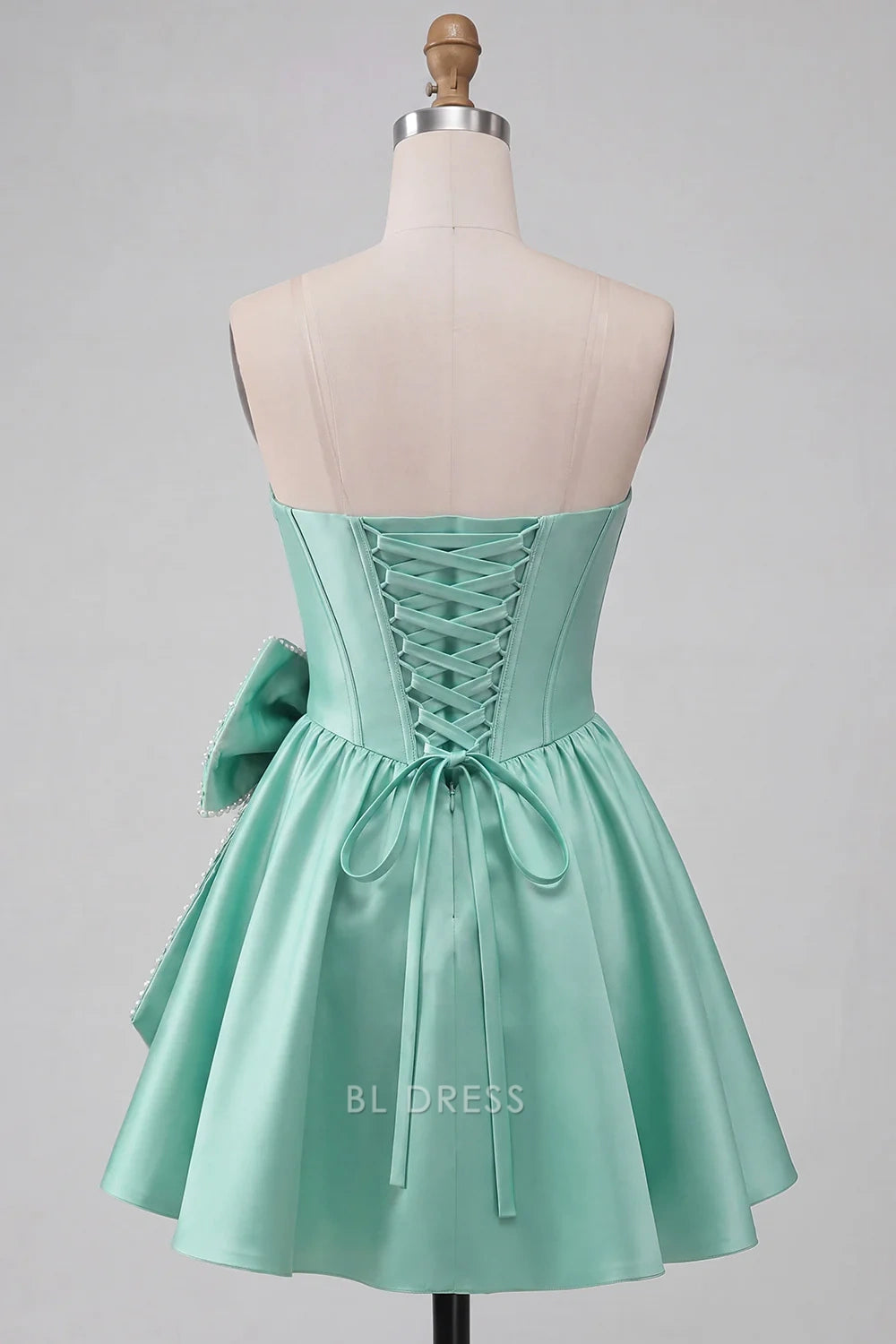 Chic A-Line Strapless Sleeveless Pearl Bow Mint Green Short Homecoming Dress