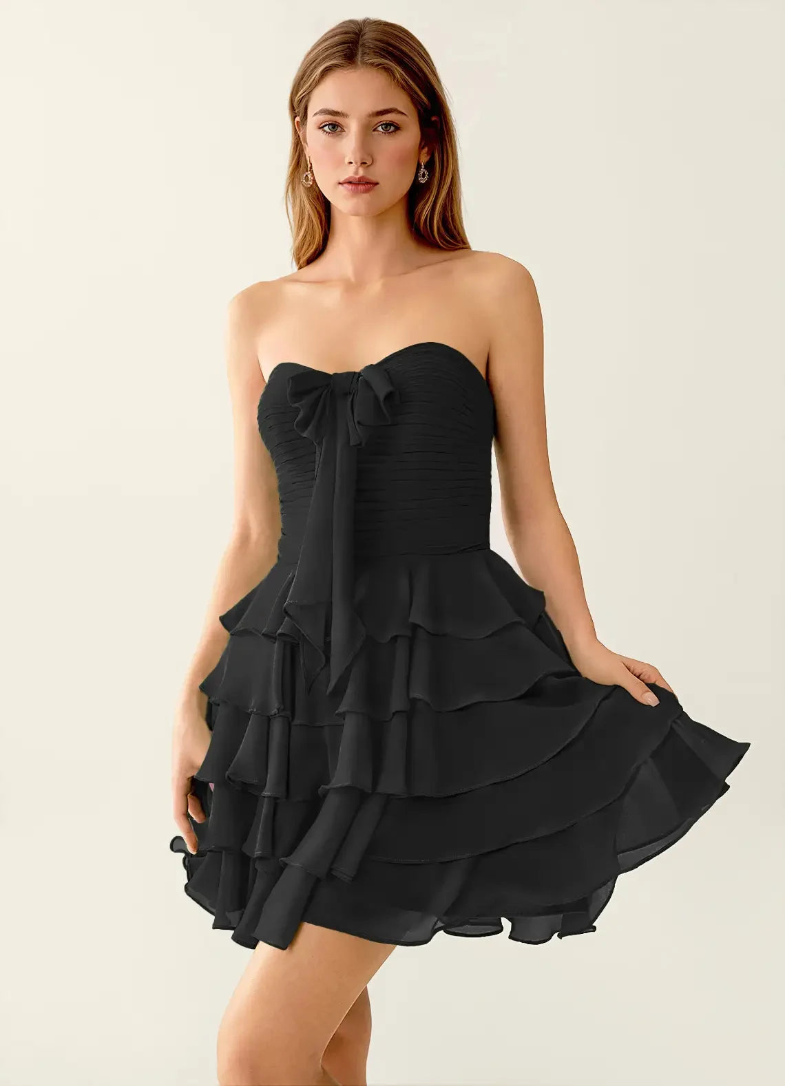 Chic A-Line Sweetheart Bow Ruffled Black Short Homecoming Dress