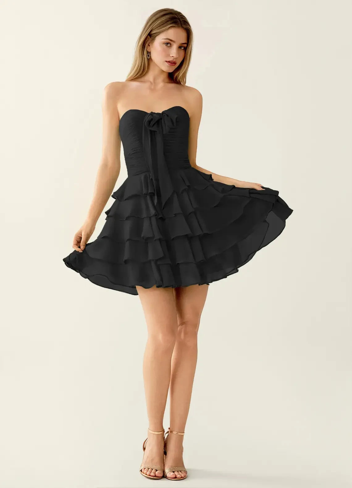 Chic A-Line Sweetheart Bow Ruffled Black Short Homecoming Dress
