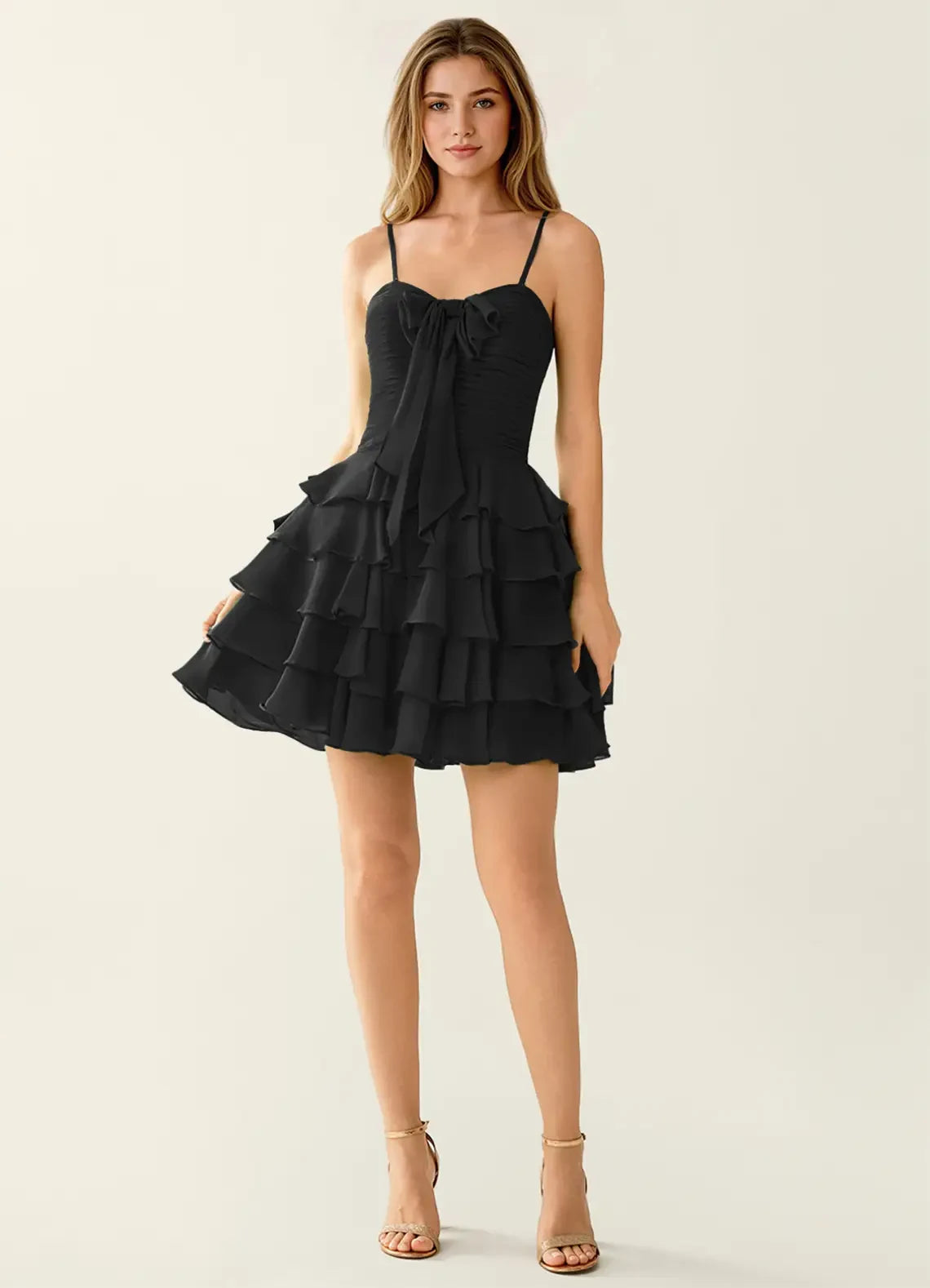 Chic A-Line Sweetheart Bow Ruffled Black Short Homecoming Dress