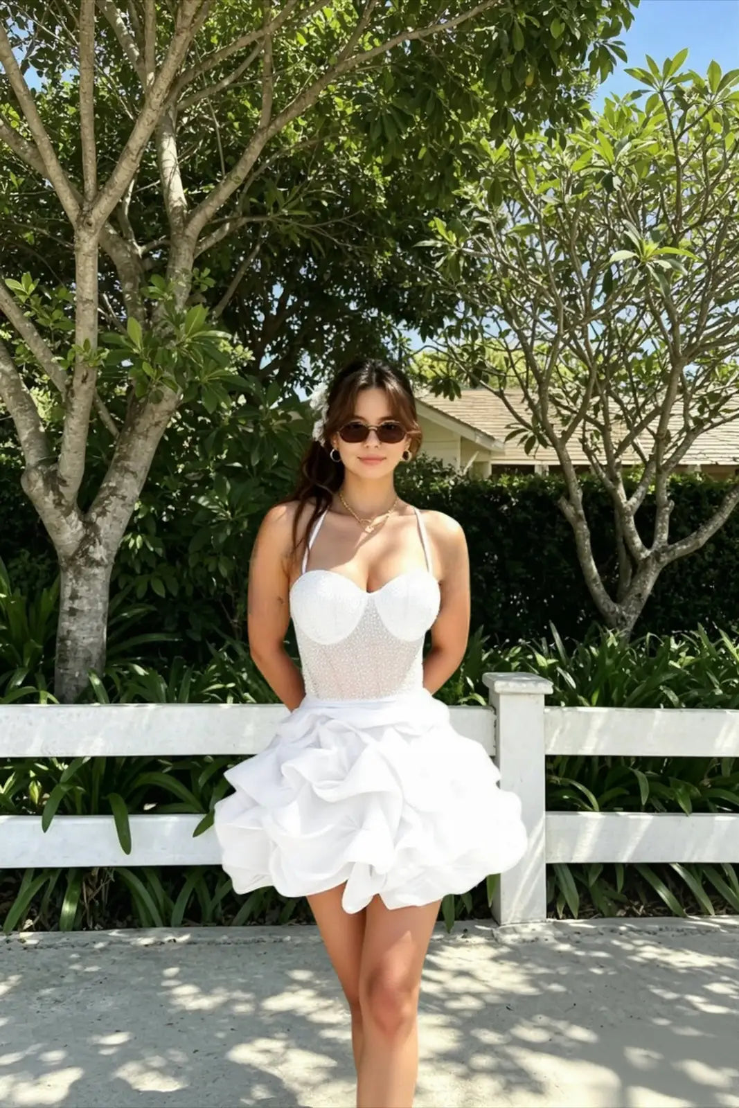 Chic A-Line Sweetheart Sleeveless Corset Ruffle White Mini Homecoming Dresses Women