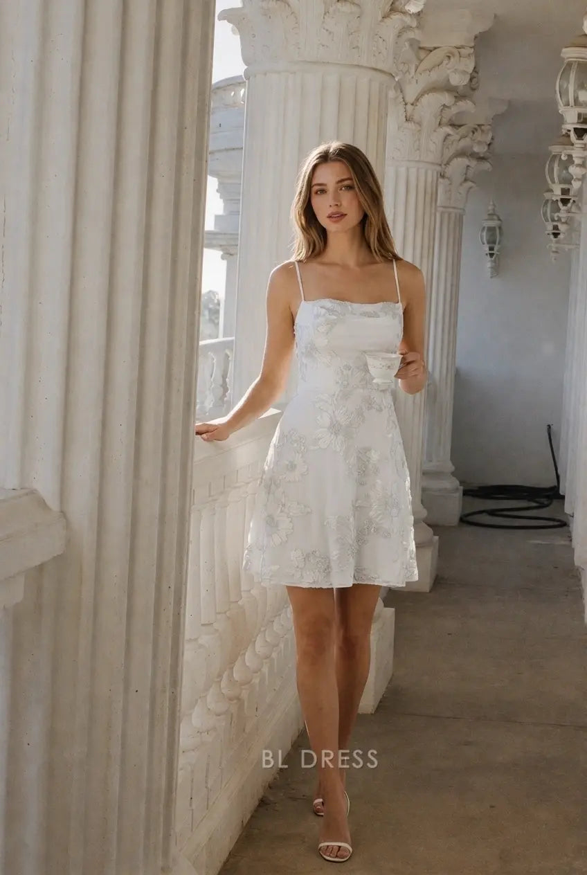 Chic A-Line Sweetheart Sleeveless Embroidered White Short Homecoming Dress for Women