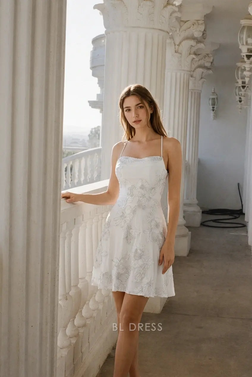 Chic A-Line Sweetheart Sleeveless Embroidered White Short Homecoming Dress for Women