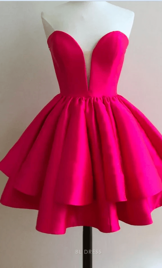 Chic A-Line Sweetheart Sleeveless Tiered Ruffled Hot Pink Short Homecoming Dress