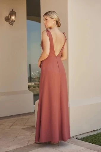 Chic A-Line V-Neck Tie-Shoulder Backless Dusty Rose Floor-Length Prom Dress