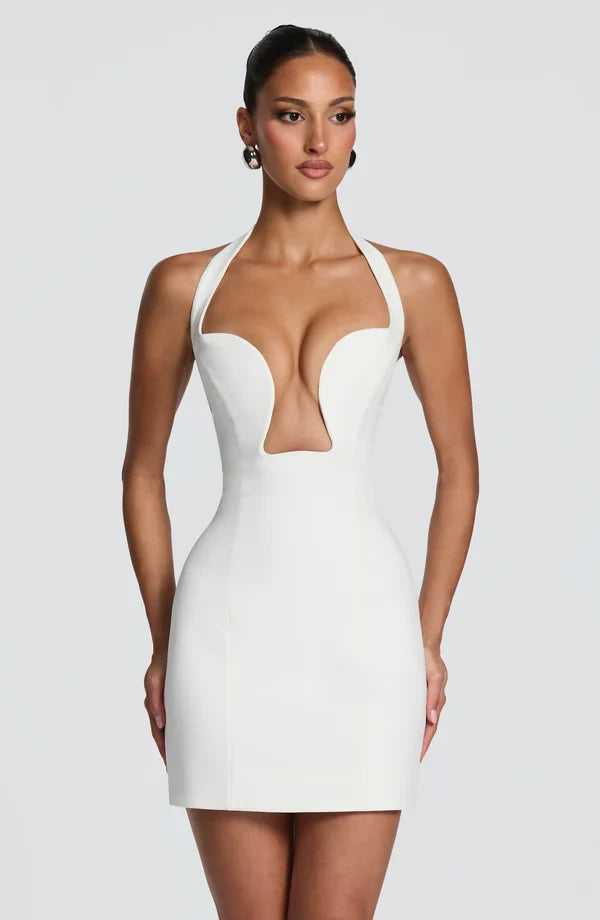 Chic Bodycon Halter Sleeveless Corset Ivory Mini Homecoming Dress Women