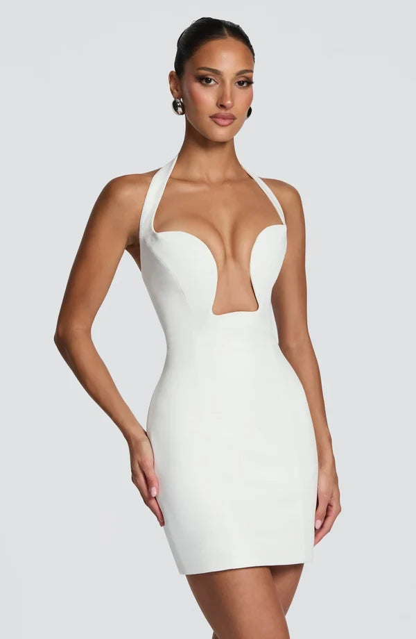 Chic Bodycon Halter Sleeveless Corset Ivory Mini Homecoming Dress Women
