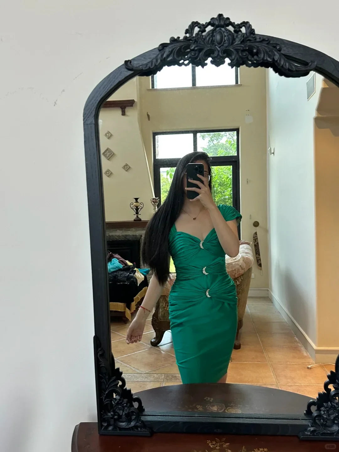 Chic Bodycon Sweetheart Short Sleeve Ruched Emerald Green Knee-Length Homecoming Dress