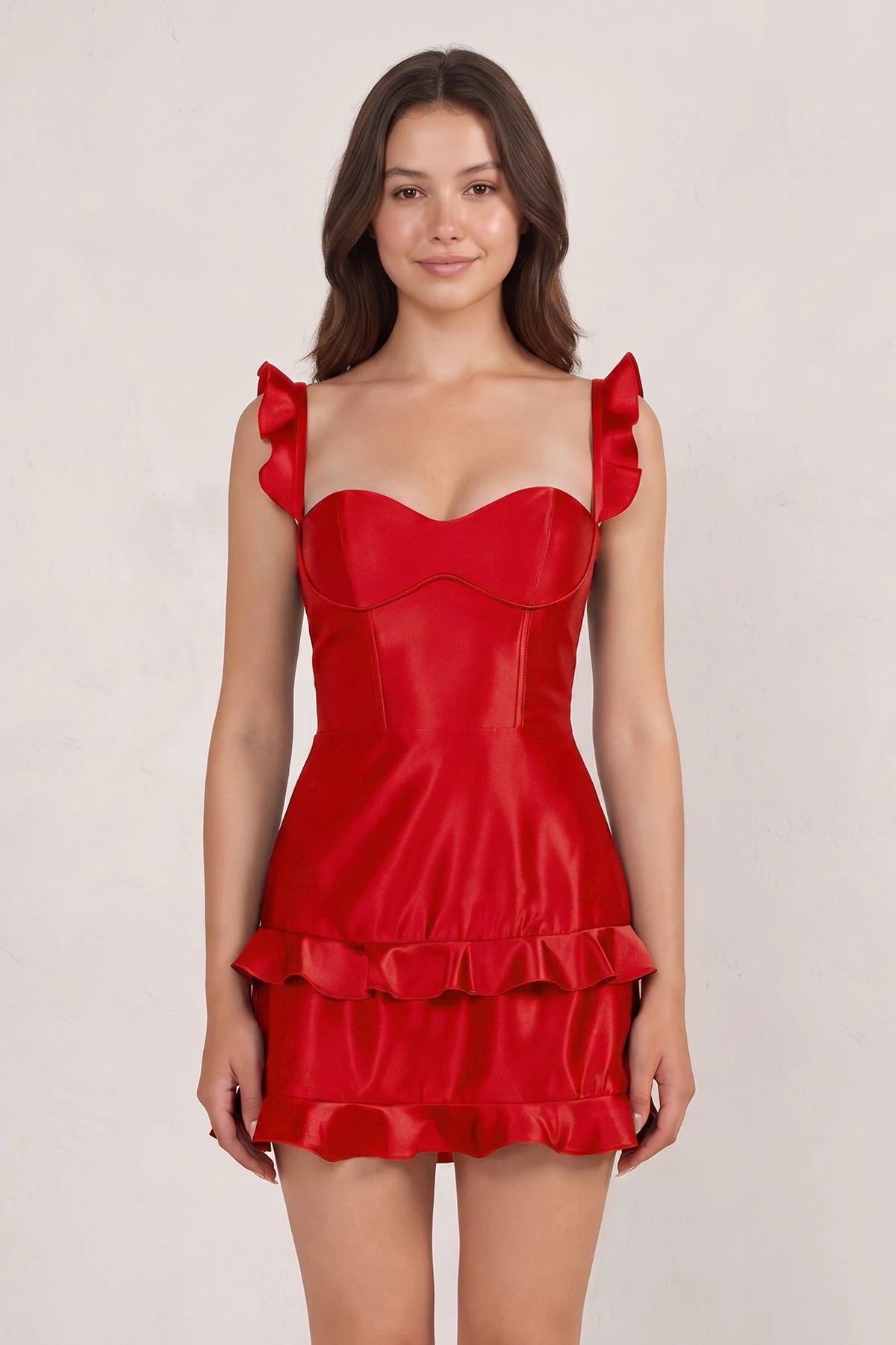 Chic Fitted Sweetheart Sleeveless Ruffled Corset-Back Red Short Homecoming Dress Women's Attire