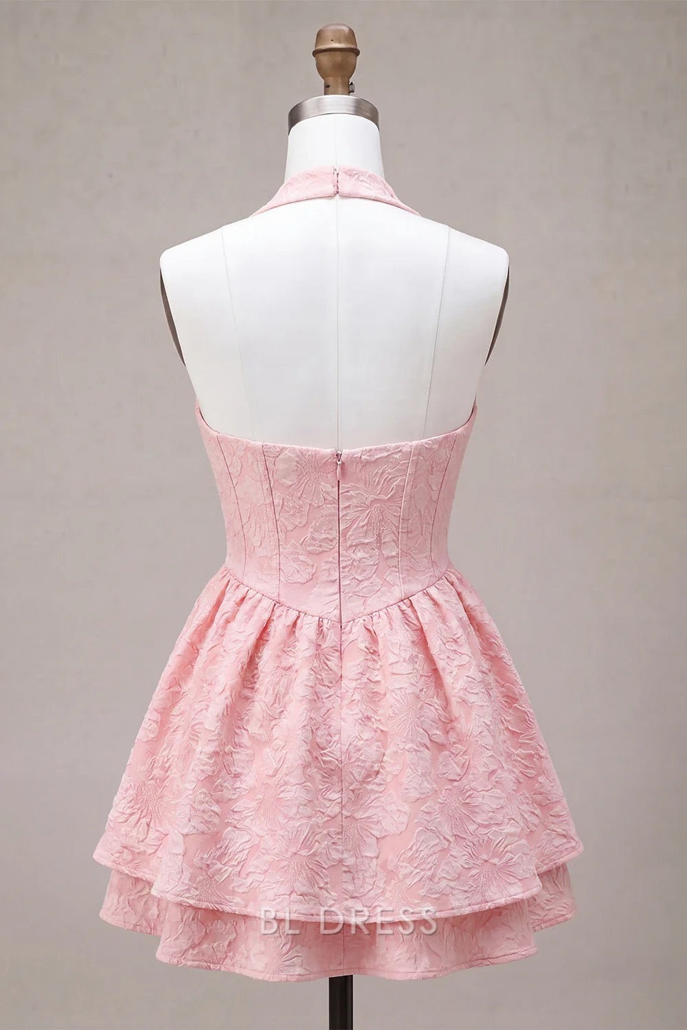 Chic Halter Cowl Neck Sleeveless Textured Tiered Pink Short Homecoming Dress