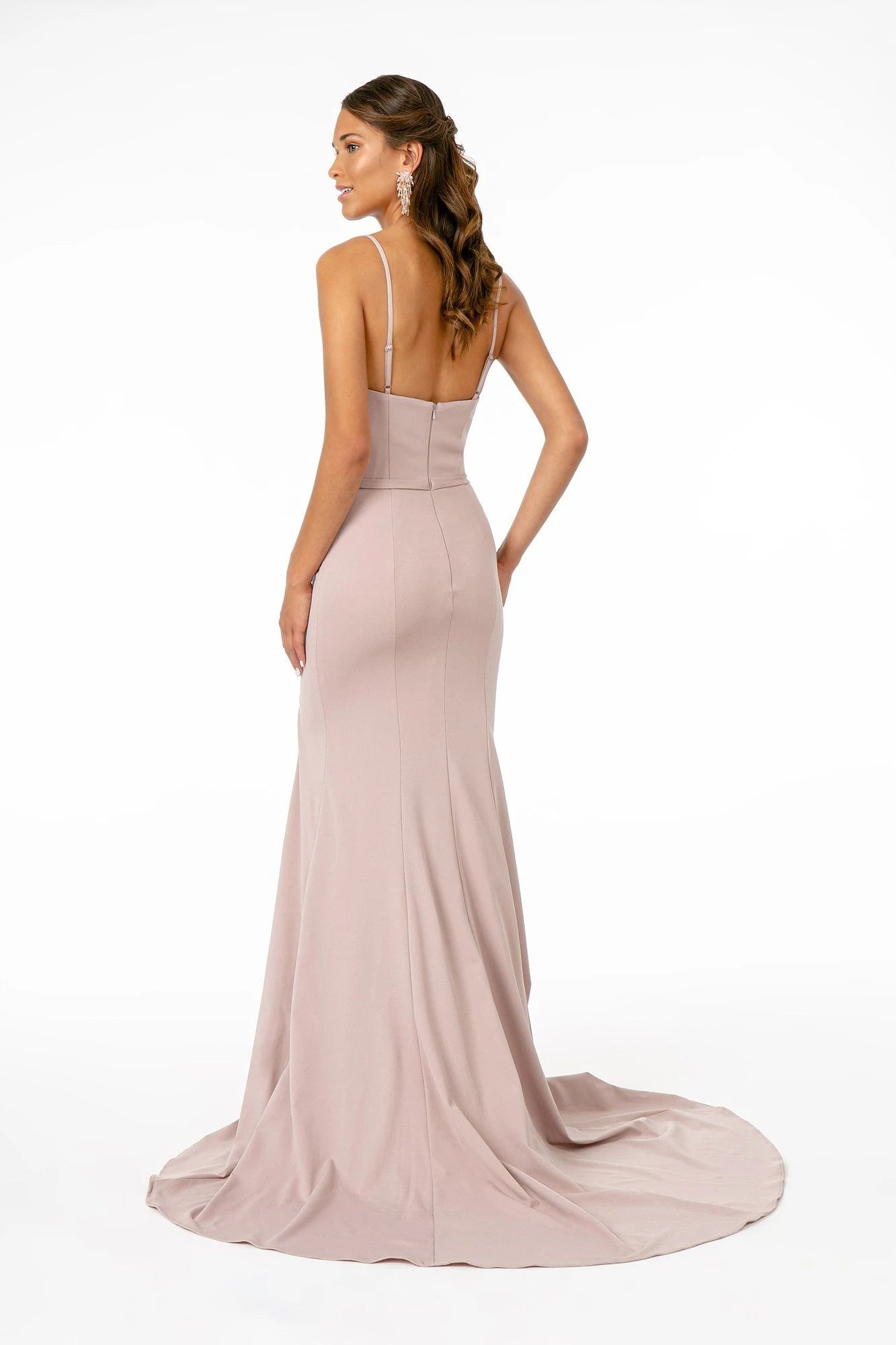 Chic Mermaid Square Neck Sleeveless High Slit Dusty Rose Long Prom Dress
