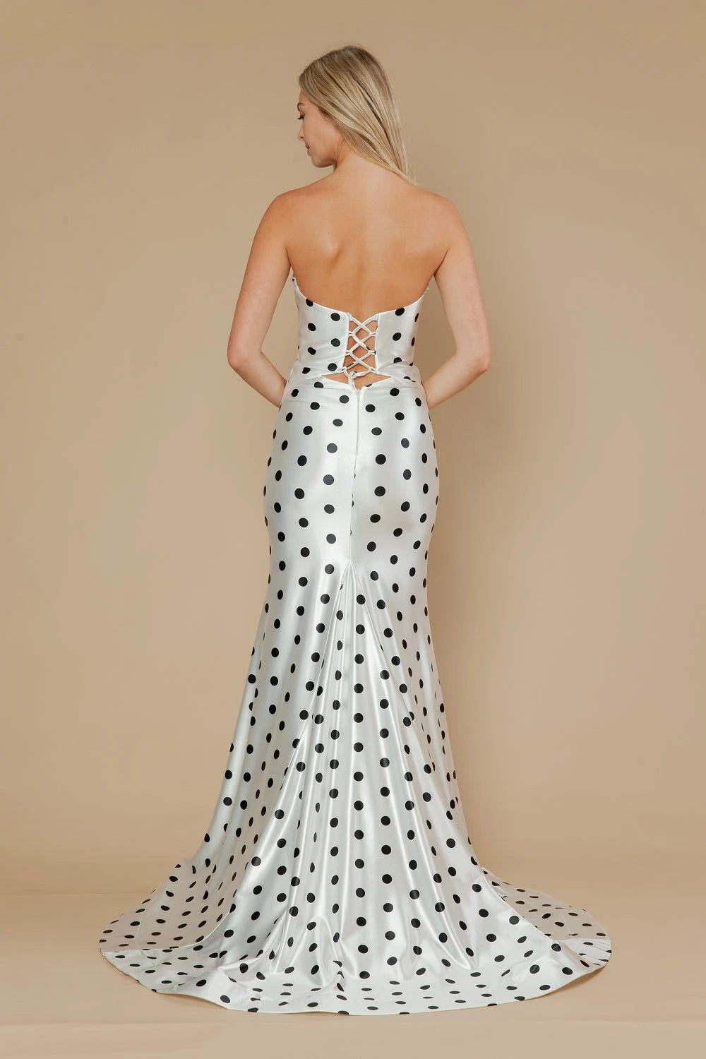 Chic Mermaid Strapless Polka Dot Bow White Black Long Prom Dress