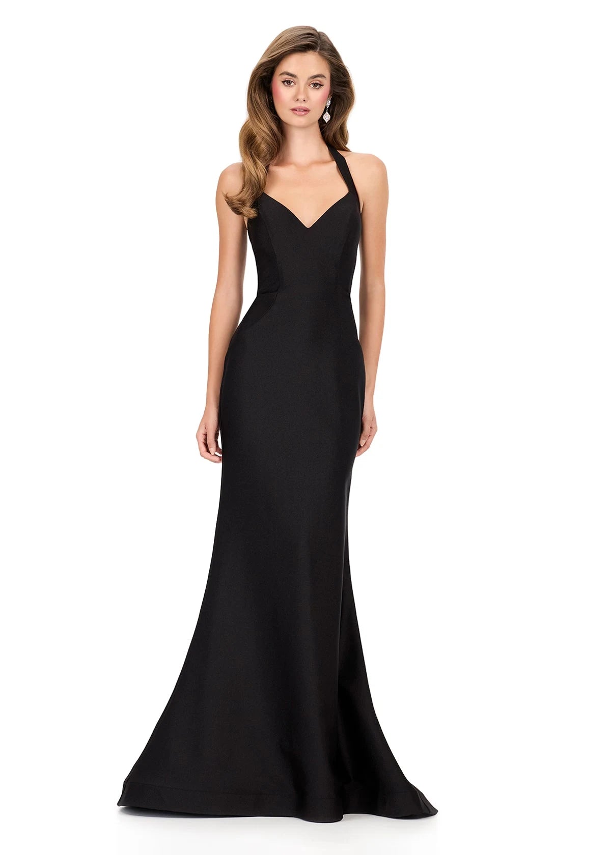 Chic Mermaid V-Neck Halter Backless Black Floor-Length Prom Dresses Gown