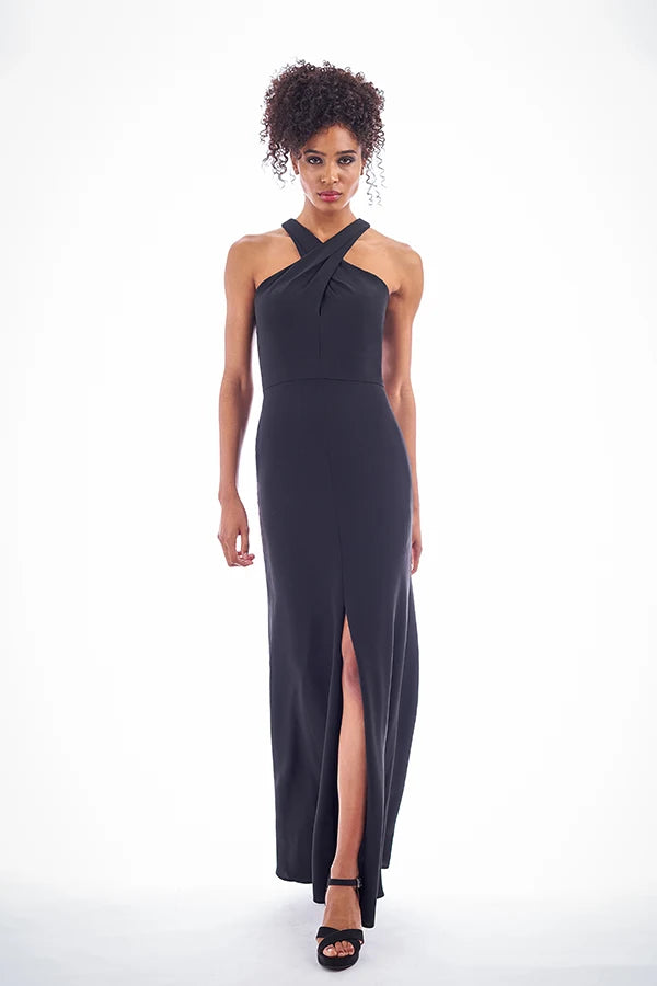 Chic Sheath Halter Sleeveless High Slit Black Floor-Length Prom Dress Women's Gown