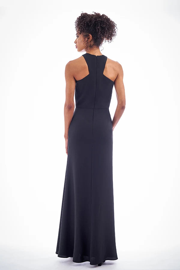 Chic Sheath Halter Sleeveless High Slit Black Floor-Length Prom Dress Women's Gown