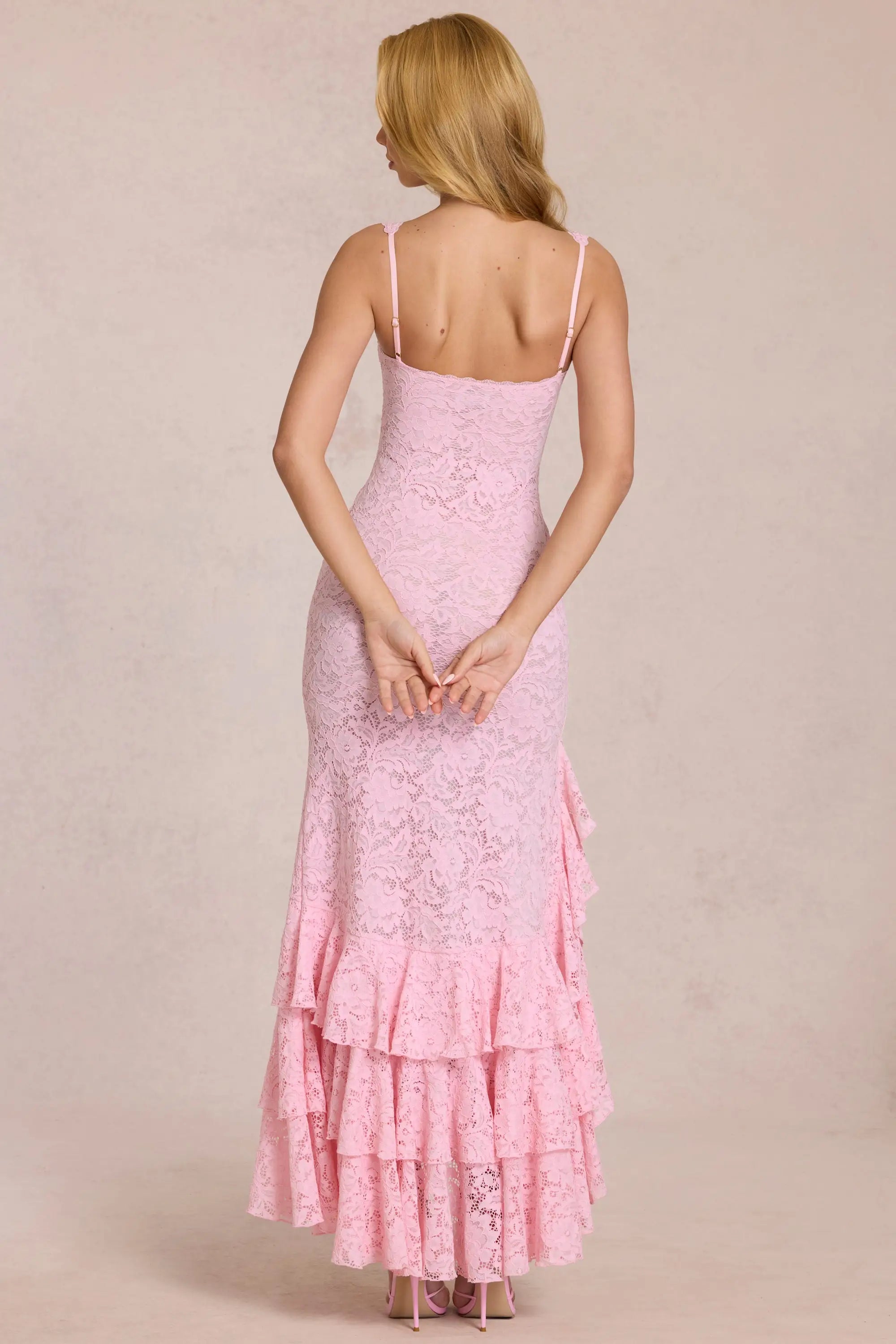 Chic Sheath Square Neck Sleeveless High Slit Pink Floor-Length Prom Dress
