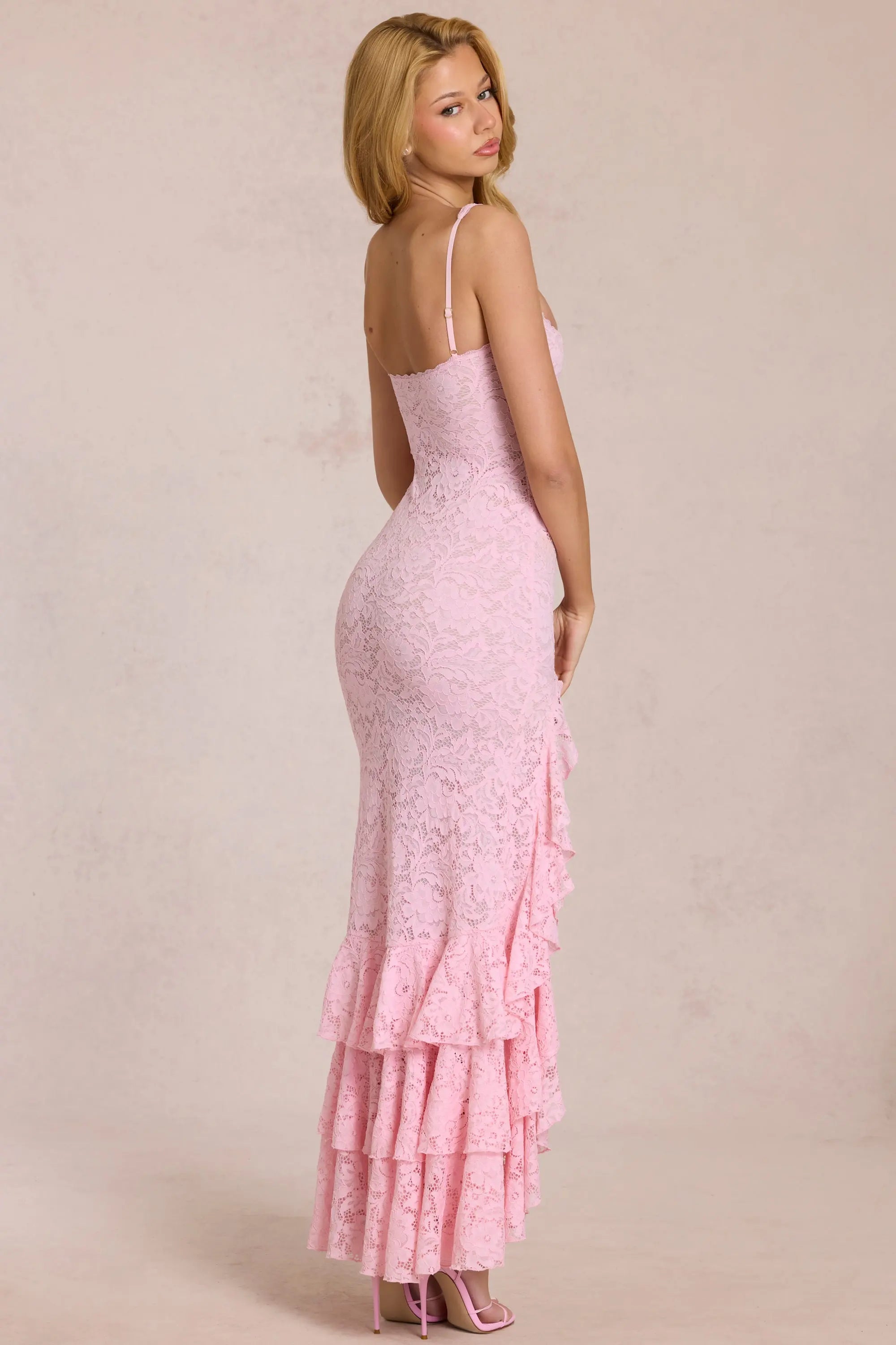 Chic Sheath Square Neck Sleeveless High Slit Pink Floor-Length Prom Dress