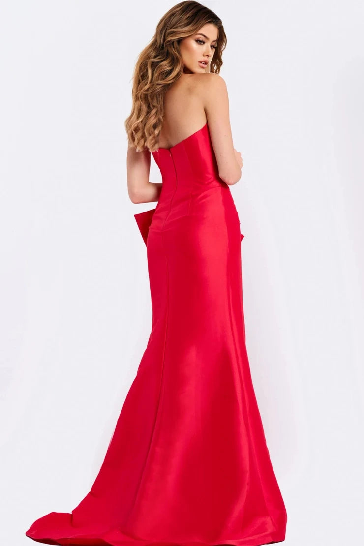 Chic Sheath Strapless Sleeveless Bow Slit Red Long Prom Dresses Women