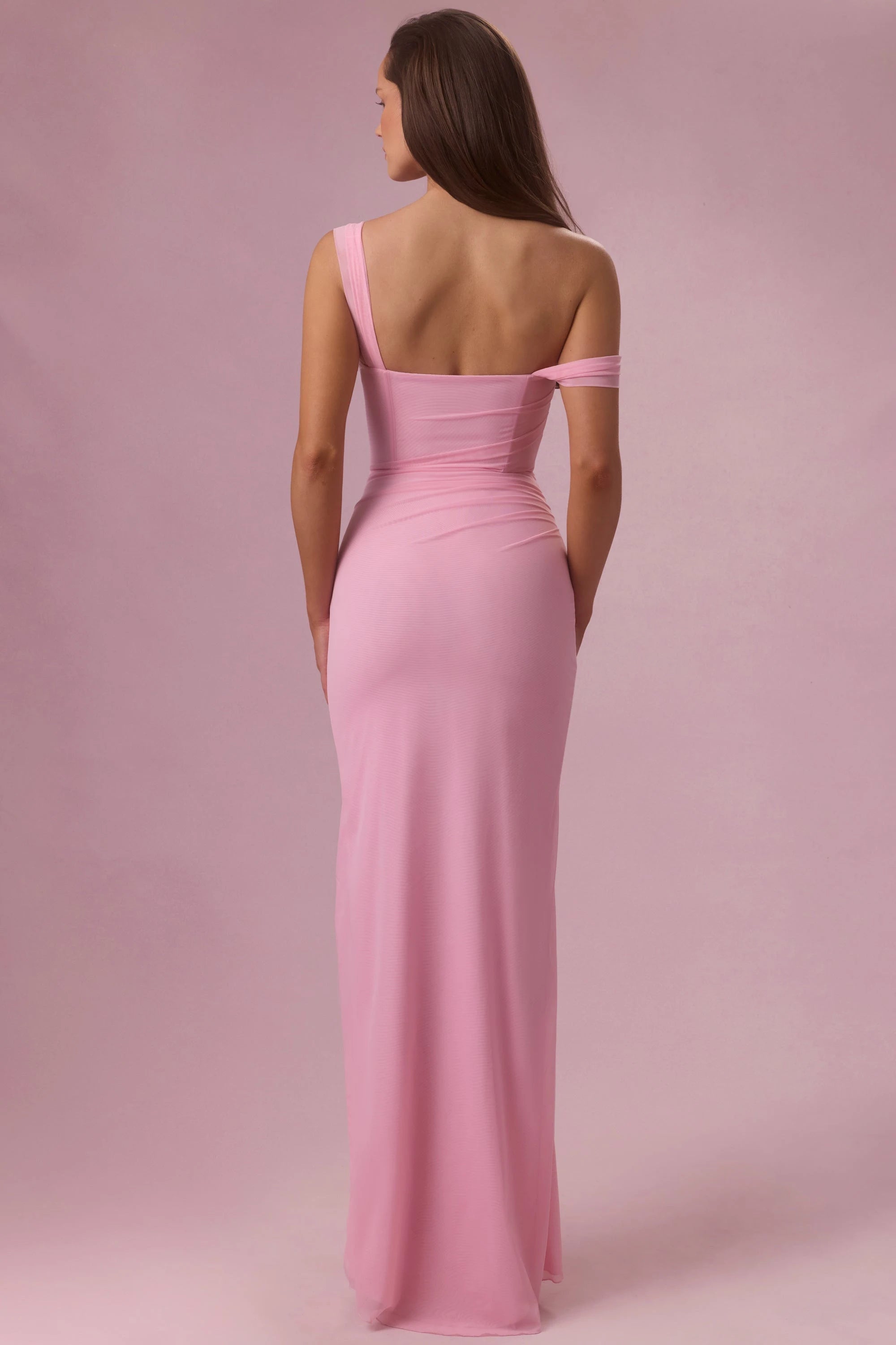 Chic Sheath Sweetheart Off-Shoulder Ruched High Slit Pink Maxi Prom Dresses Women's Gown