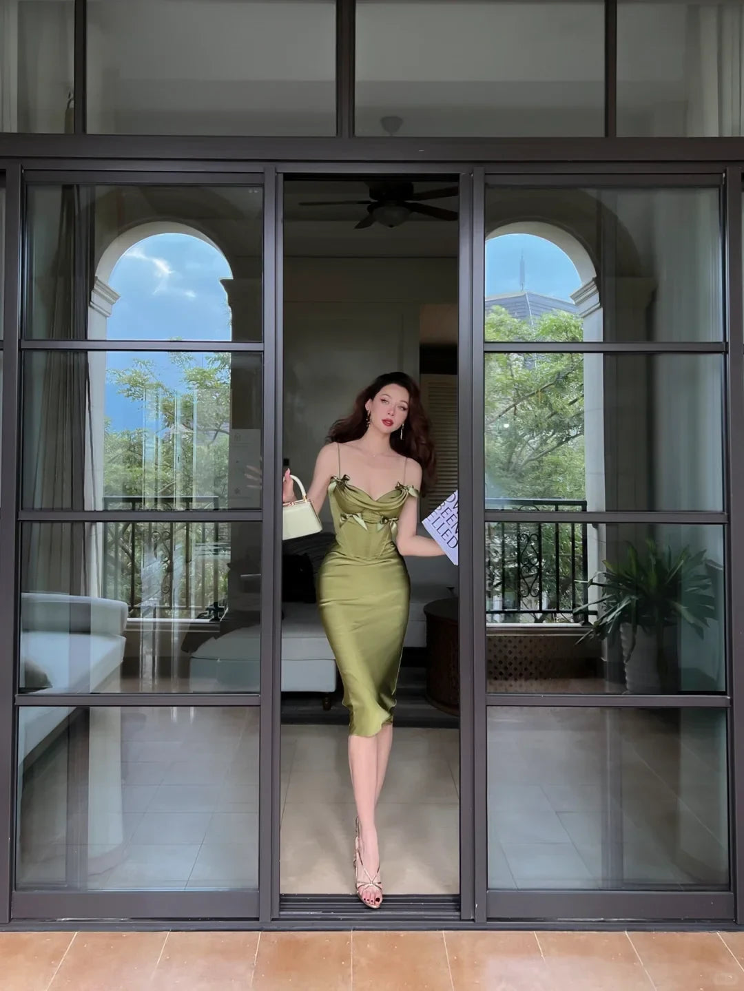 Chic Sheath Sweetheart Sleeveless Floral Ruched Olive Green Midi Homecoming Dress