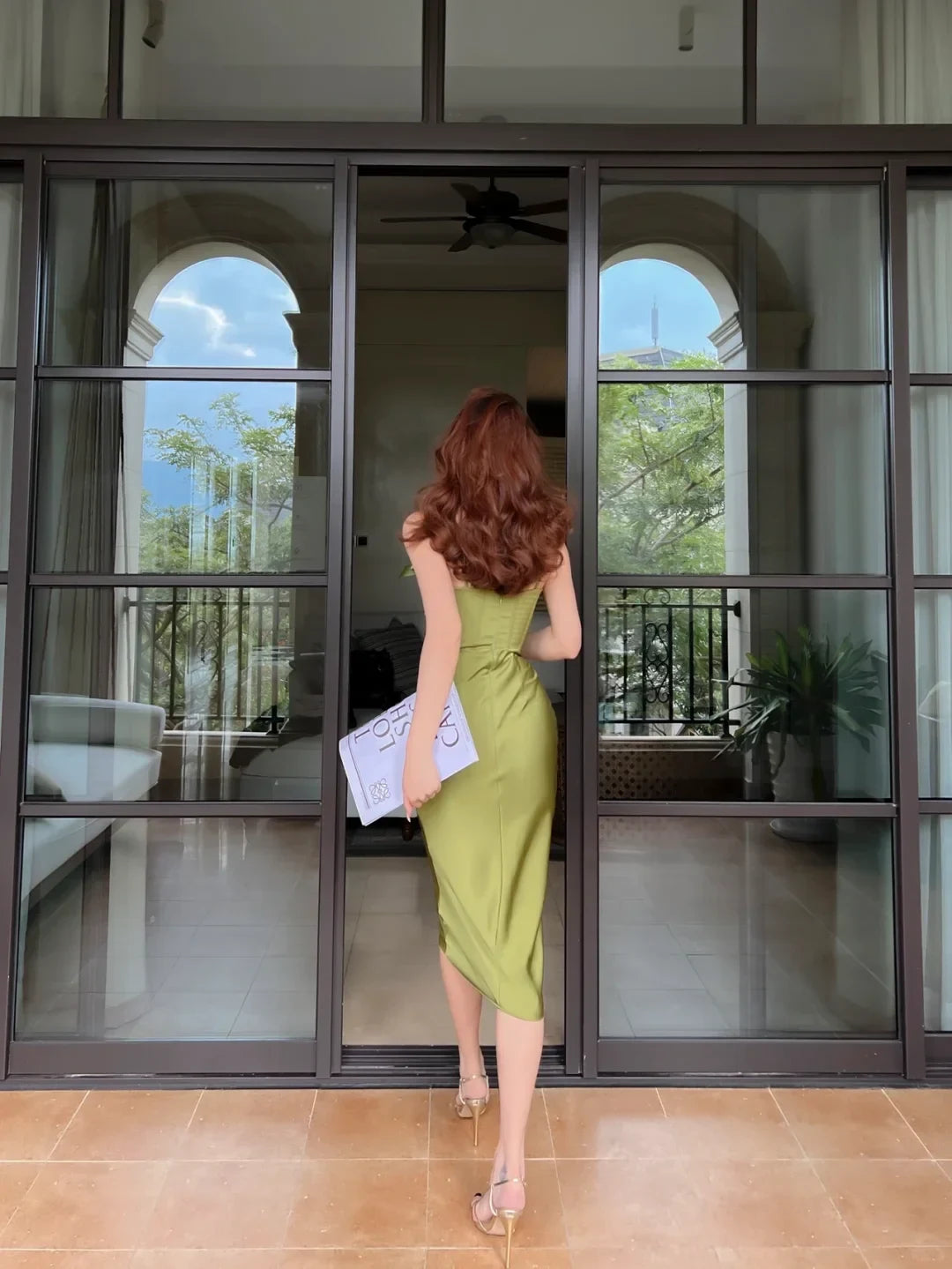 Chic Sheath Sweetheart Sleeveless Floral Ruched Olive Green Midi Homecoming Dress