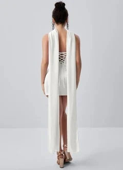Chic Strapless Bodycon Ruched Scarf White Mini Homecoming Dress Women