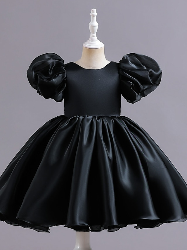 Back view of a short chiffon dress with butterfly detail.
