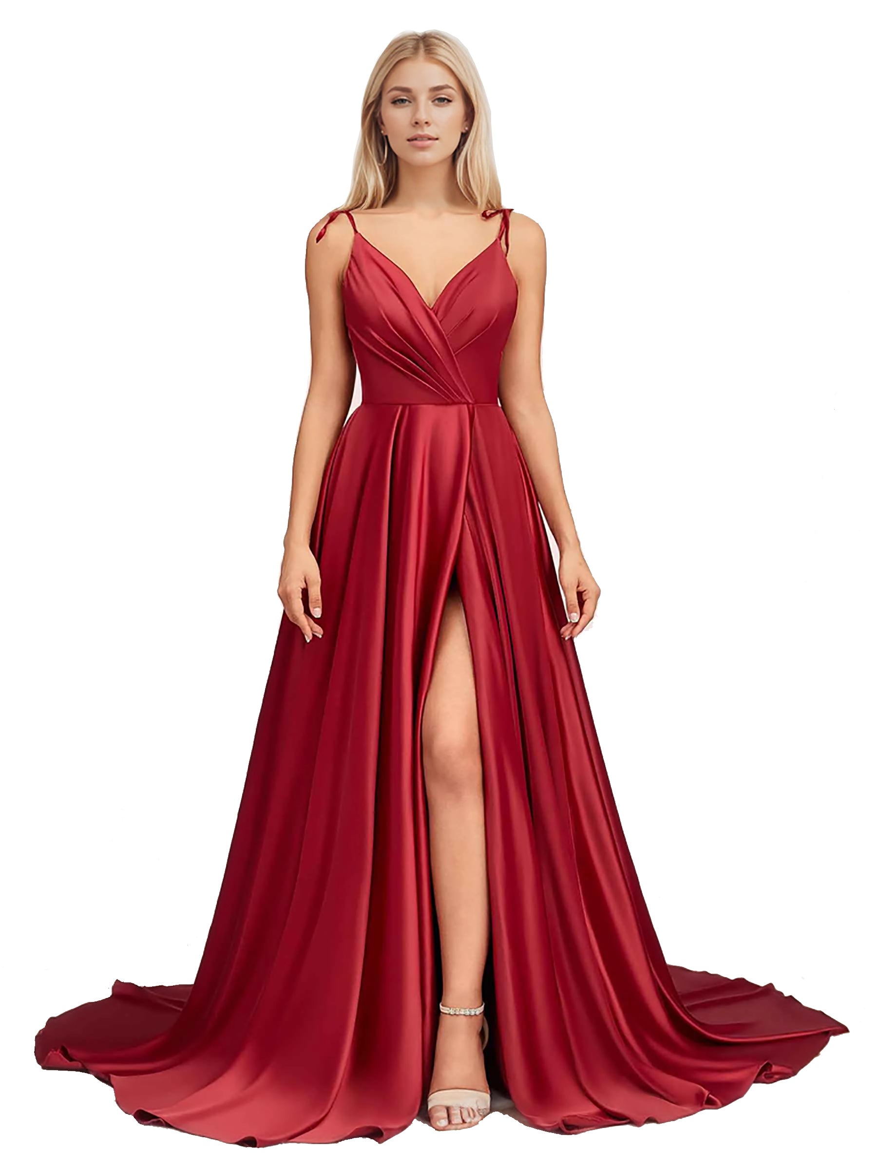 Elegantes V-Ausschnitt Ärmelloses Split Brautjungfernkleid Cocktailparty Abschlussball Lange Hochzeitsgastkleider für Frauen