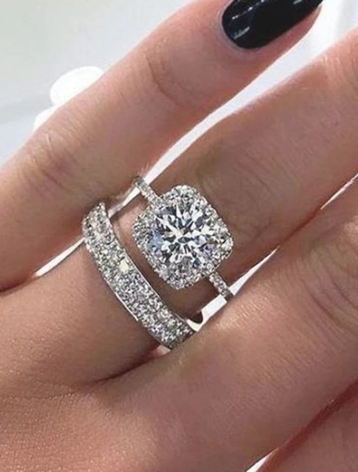 Close-up of the main zircon stone on the wedding ring.