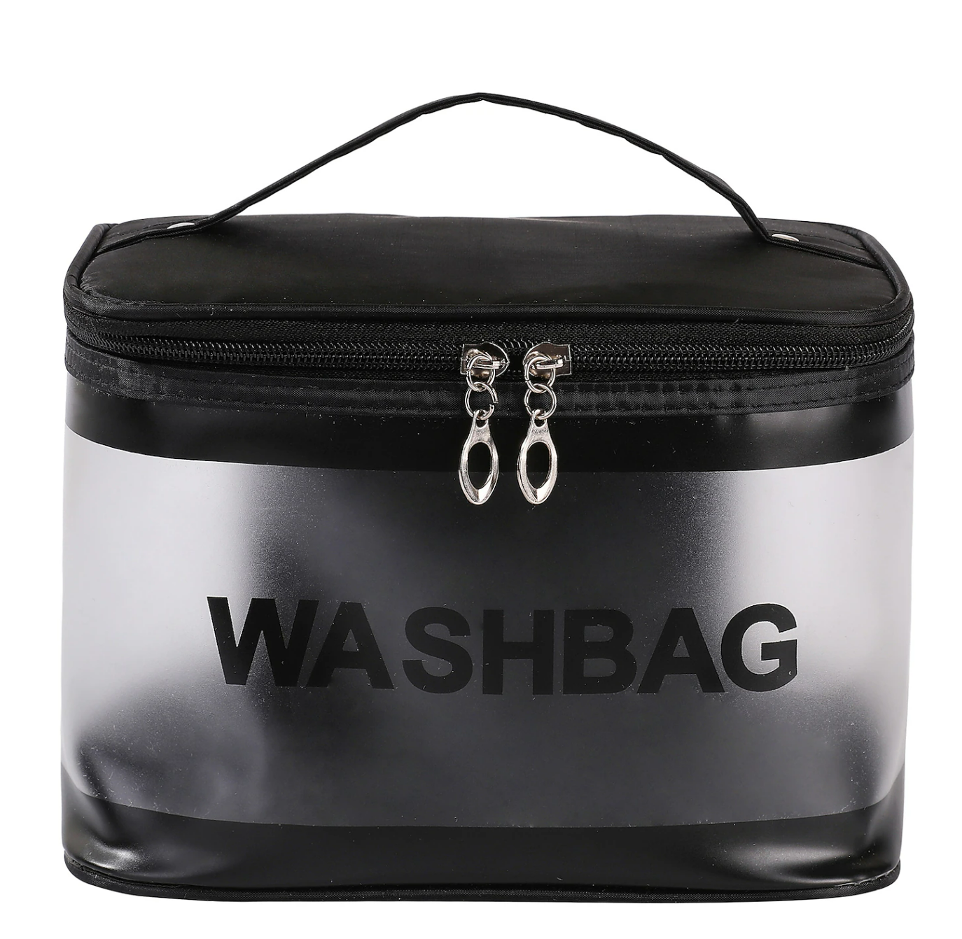 Open clear PVC bag showing organized travel essentials.