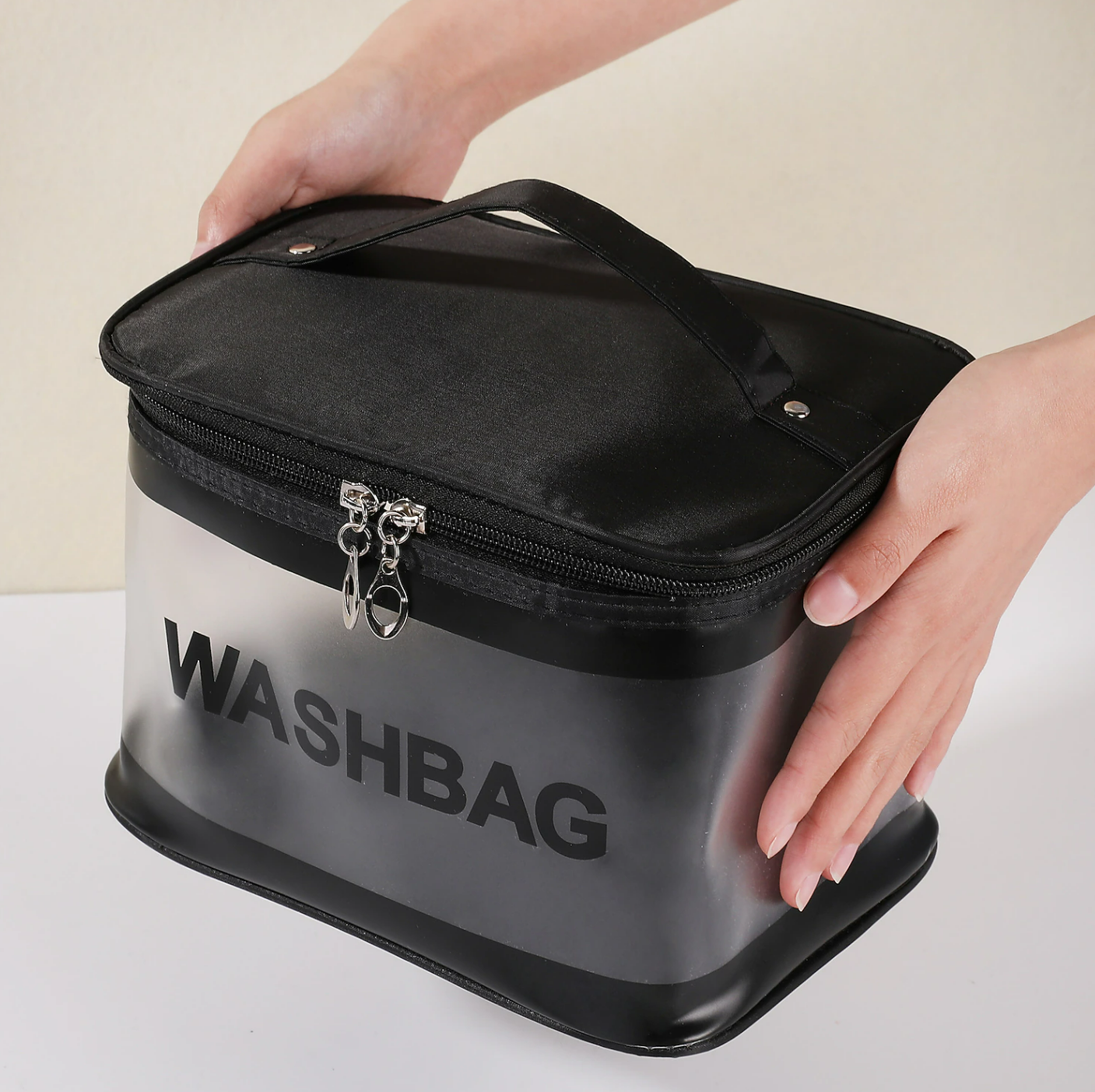 Top view of a transparent PVC storage bag.