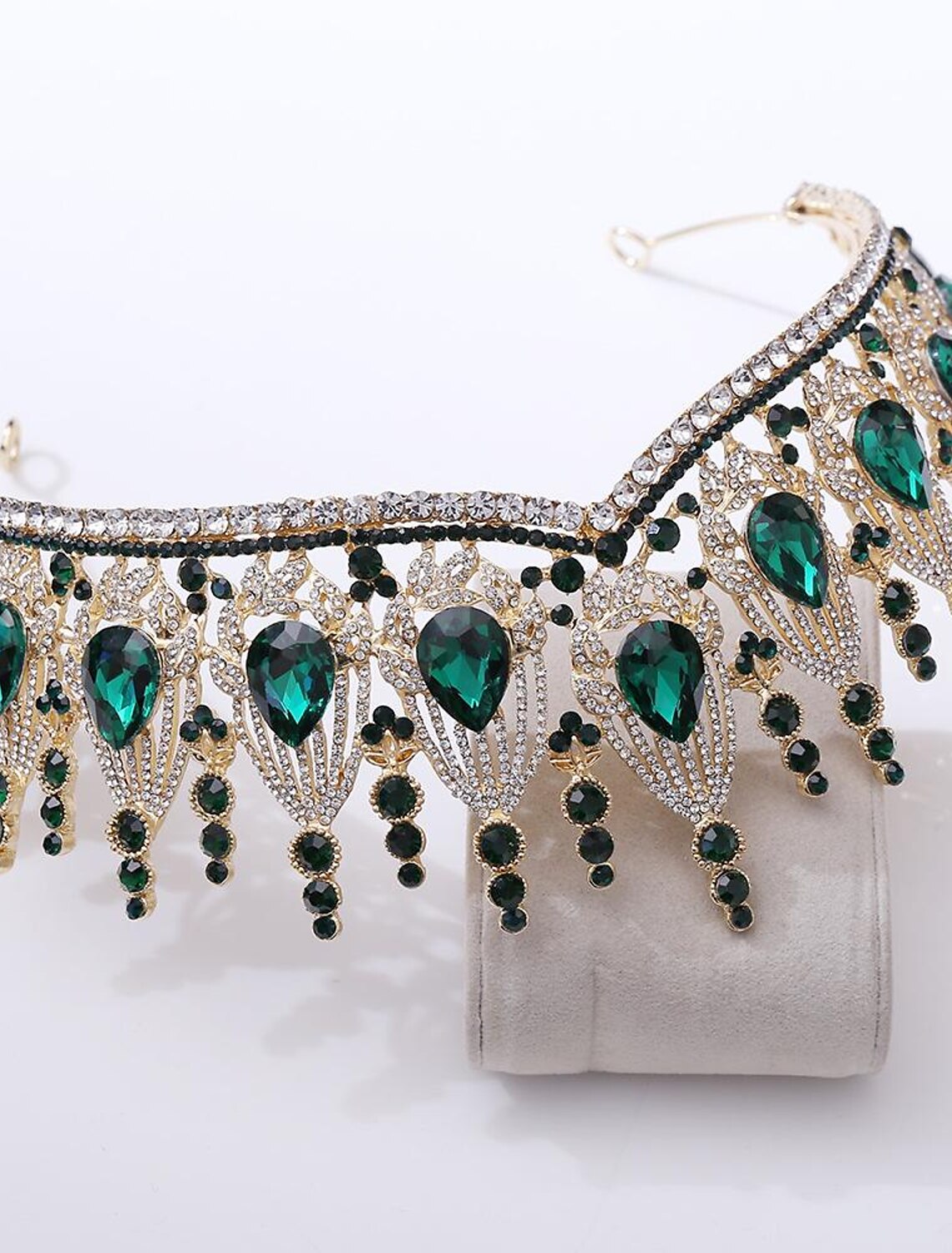 Colorful rhinestone tiara on a silver-toned band.